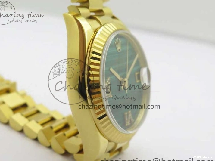 0516 Daydate 278288 31mm YG EWF Best Edition Green Malachite Dial on YG President Bracelet ETA SunProtective 2605